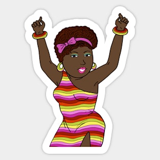 African American black woman disco funky dancing. Sticker